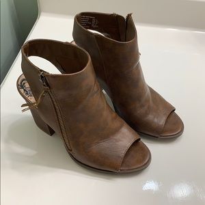 Brown open toe heels